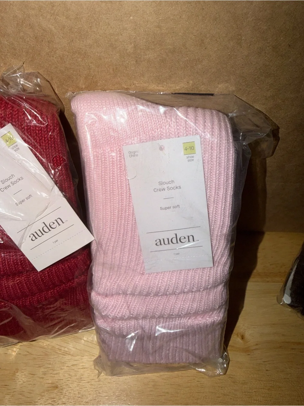 auden Slouch Crew Socks - Red & Light Pink Pair